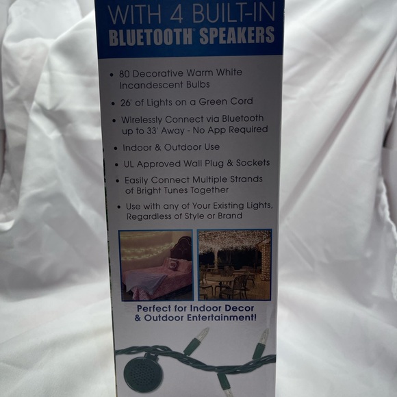 BNIB Strung Lights with 4 Bluetooth speakers 26’ and 80 Bulbs - Picture 2 of 10